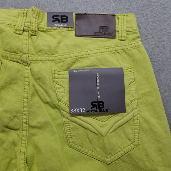 Royal Blue Shorts Mens 38 Neon Yellow Chino Pockets Casual Cotton Outdoor - Picture 9 of 9